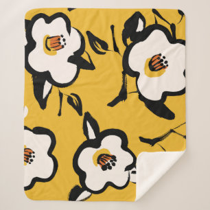 Yellow Camellia, sketchy floral vintage. Sherpa Blanket