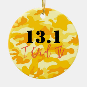 Yellow Camo 13.1 Marathon I DID IT Running Award Ceramic Ornament