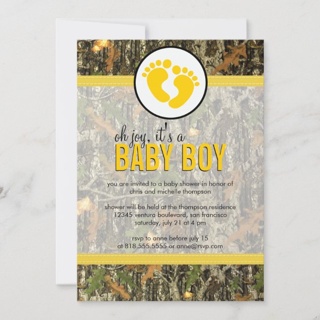 Yellow - Camo Baby Boy Shower Invitation (Front)