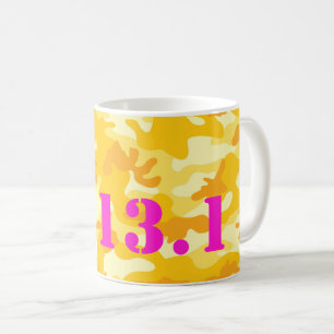 Yellow Camo Hot Pink 13.1 Half Marathon Run Fun Coffee Mug