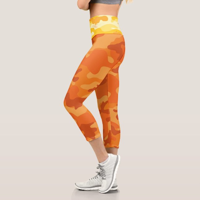 Yellow Camo INITIALS Orange Active Her  Capri Leggings (Left)