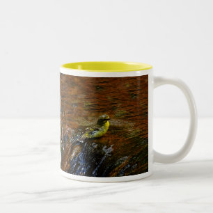 Yellow Canary bird bathing Two-Tone Coffee Mug