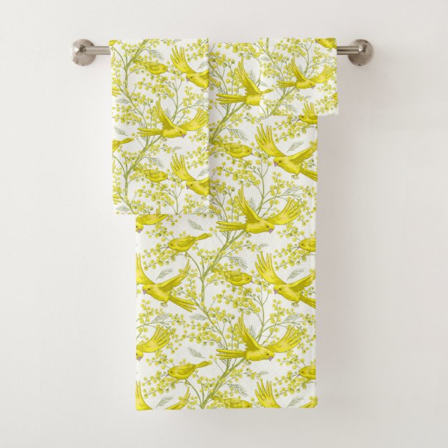 Yellow Canary Birds Bath Towel Set (Insitu)