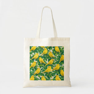 Yellow Canary Birds & Green Leaves Botanical Tote Bag