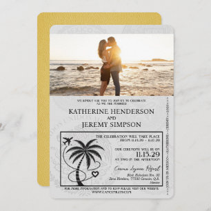 Yellow Cancun Passport Wedding Invitation