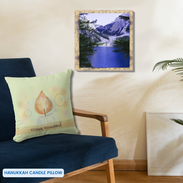 Yellow Candle light Happy Hanukkah  Throw Pillow (Yellow Candle light Happy Hanukkah Throw Pillow)