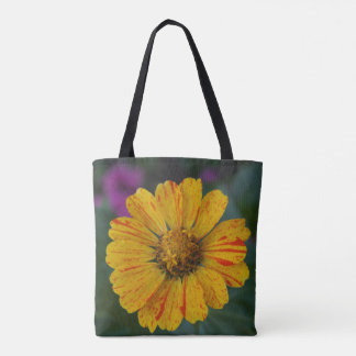 Yellow Candy Striped Zinnia Tote Bag