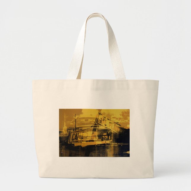 Yellow Car and Street Sign Large Tote Bag (Front)