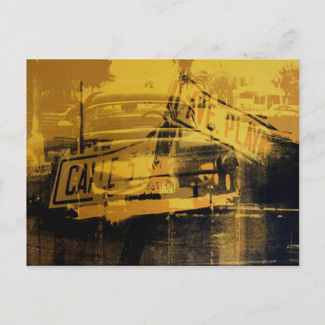 Yellow Car and Street Sign Postcard (Front)