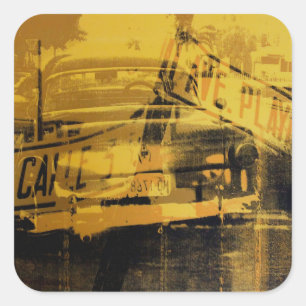 Yellow Car and Street Sign Square Sticker