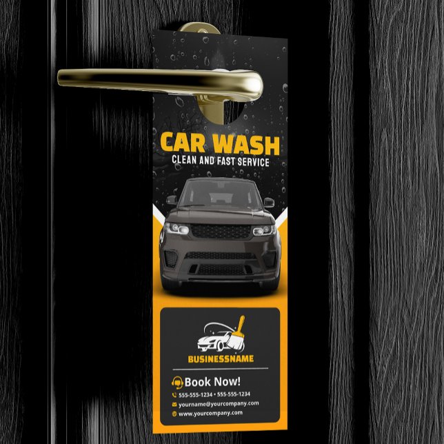 Yellow Car Wash Auto Detailing Mobile Car Wash Door Hanger (Creator Uploaded)