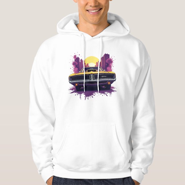 Yellow Car with Street Art Skyline Design Hoodie (Front)