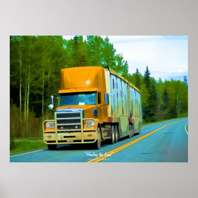 Yellow Cargo Truck Highway Driving Art Poster (Front)
