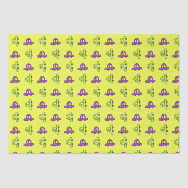 Yellow Cartoon Cars  Tissue Paper (Front)
