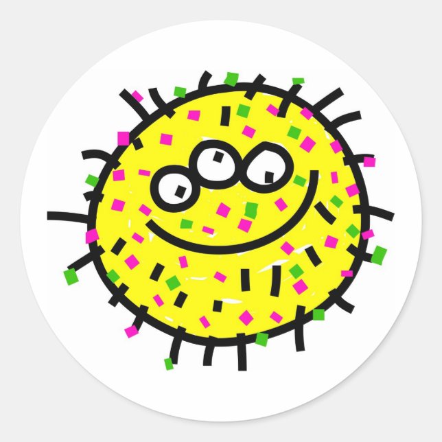Yellow Cartoon Germ Classic Round Sticker (Front)