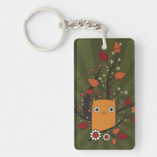 Yellow Cartoon Kitty Love Foliage Key Ring