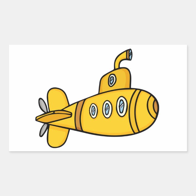 Yellow Cartoon Submarine Rectangular Sticker (Front)