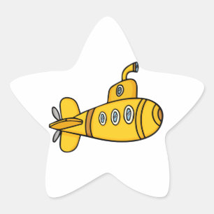 Yellow Cartoon Submarine Star Sticker
