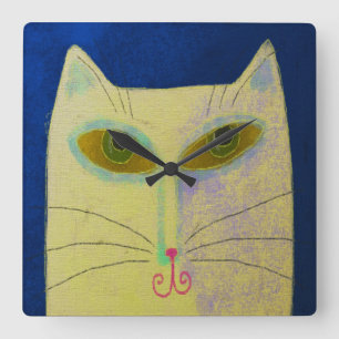 Yellow Cat Abstract Art Round Clock