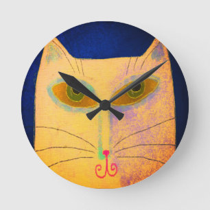 Yellow Cat Abstract Art Round Clock