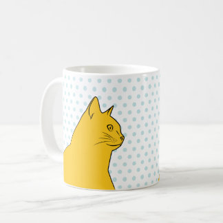 Yellow cat drawing on polka dots background coffee mug