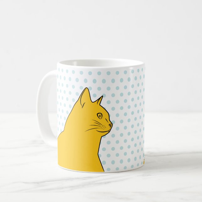 Yellow cat drawing on polka dots background coffee mug (Front Left)