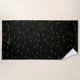 Yellow Cat Eyes on Black Beach Towel
