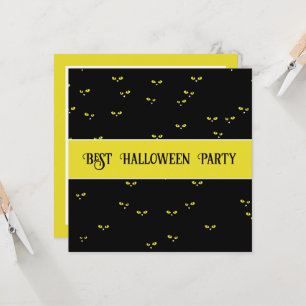 Yellow Cat Eyes on Black Best Halloween Party Invitation
