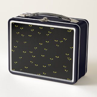 Yellow Cat Eyes on Black Metal Lunch Box
