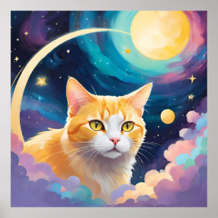 Yellow Cat in Pastel Abstract Dreamscape Poster