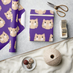 Yellow cat on Royal Purple Wrapping Paper
