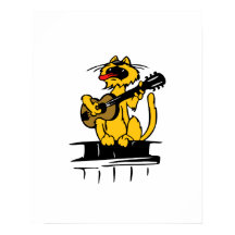 yellow cat playing guitar and singing