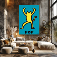 Yellow Cat Pop Art Bold Cartoon Animal Silhouette
