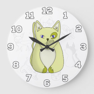 Yellow Cat with Naughty Smile Large Clock