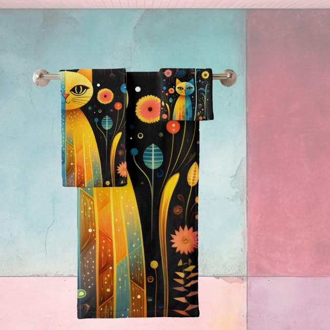 Yellow cats bath towel set (Creator Uploaded)