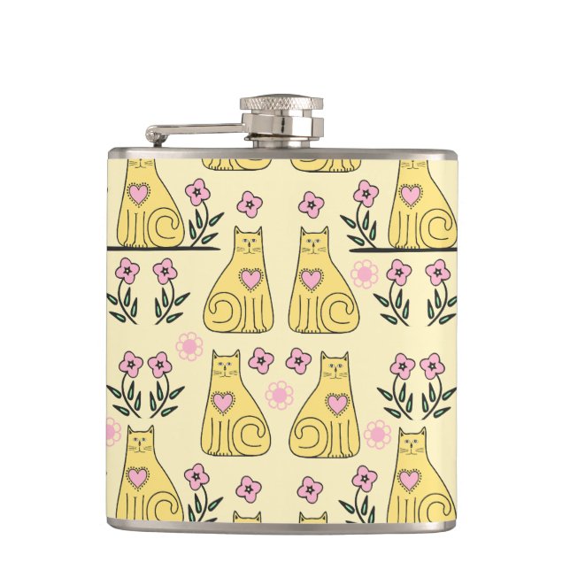 Yellow Cats Hip Flask (Front)