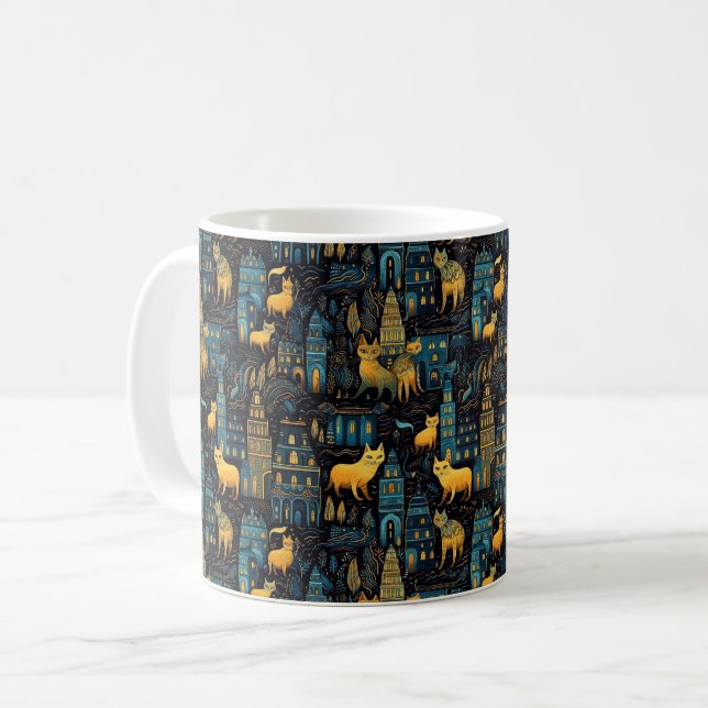 Yellow Cats in The City Night Ai Art Coffee Mug (Front Left)