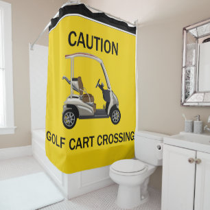Yellow Caution Golf Cart Crossing Shower Curtain