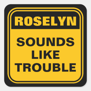 Yellow caution road sign sounds like trouble square sticker