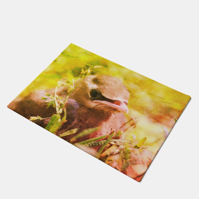 Yellow Cedar Waxwing Fledgling Bird Abstract   Doormat (Angled)