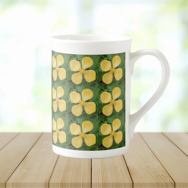 Yellow Celandine Poppy Floral Bone China Mug (In Situ)