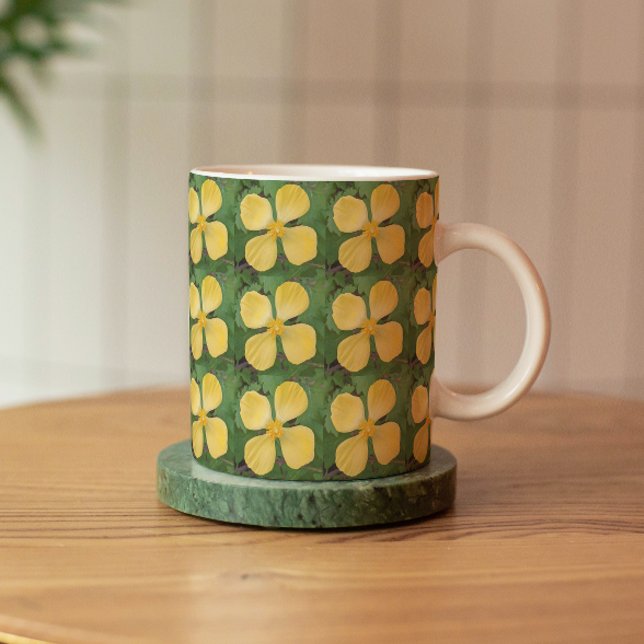 Yellow Celandine Poppy Floral Mug (In Situ Coaster)