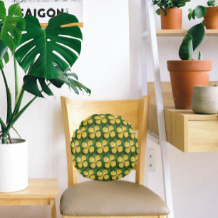 Yellow Celandine Poppy Floral Round Cushion