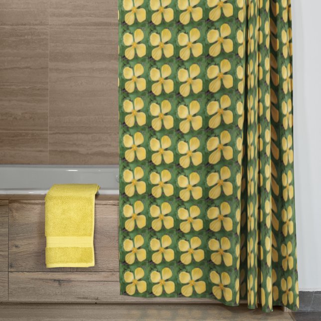 Yellow Celandine Poppy Floral Shower Curtain (In Situ Bathroom)