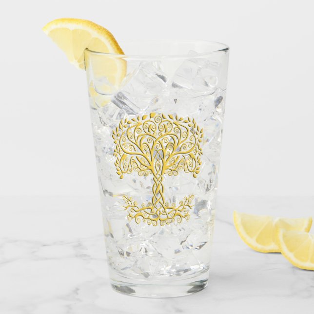 Yellow Celtic Tree Of Life Glass (Front Ice)