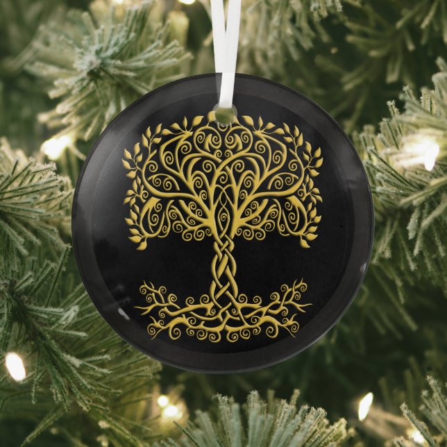 Yellow Celtic Tree Of Life Glass Tree Decoration (Insitu)