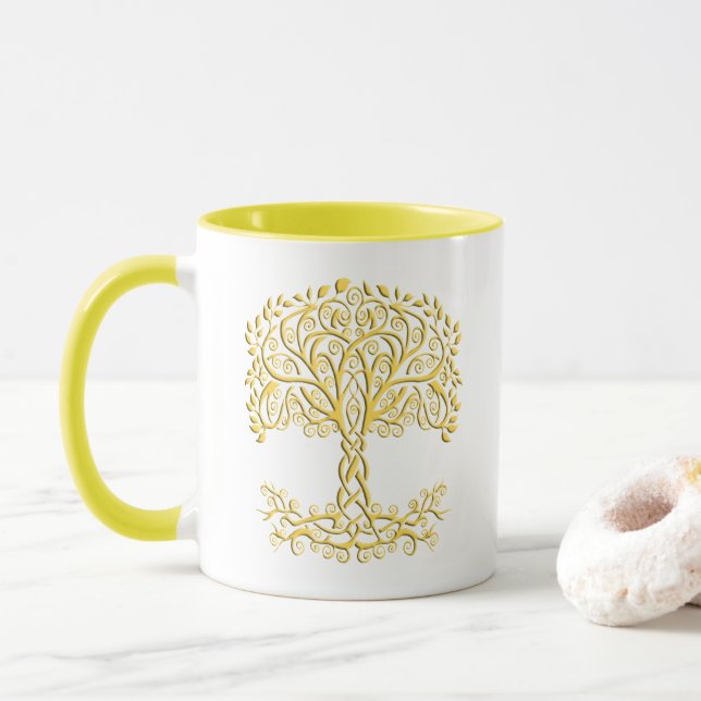 Yellow Celtic Tree Of Life Mug (With Donut)