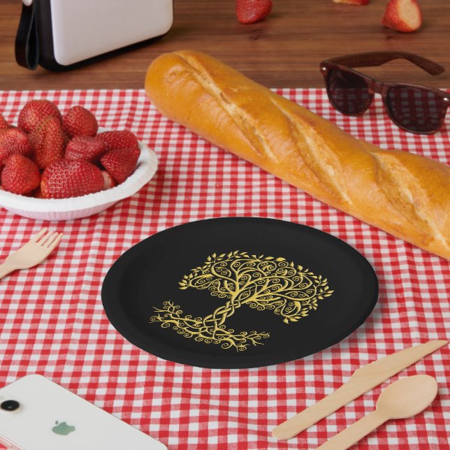 Yellow Celtic Tree Of Life Paper Plate (Picnic)