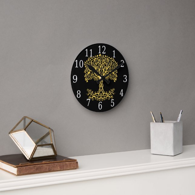Yellow Celtic Tree Of Life Round Clock (Office)
