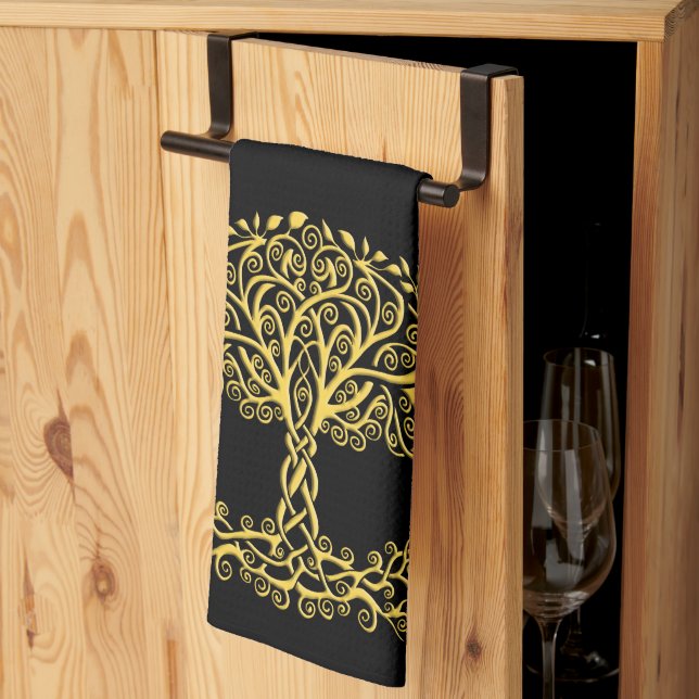Yellow Celtic Tree Of Life Tea Towel (Thirds Fold)